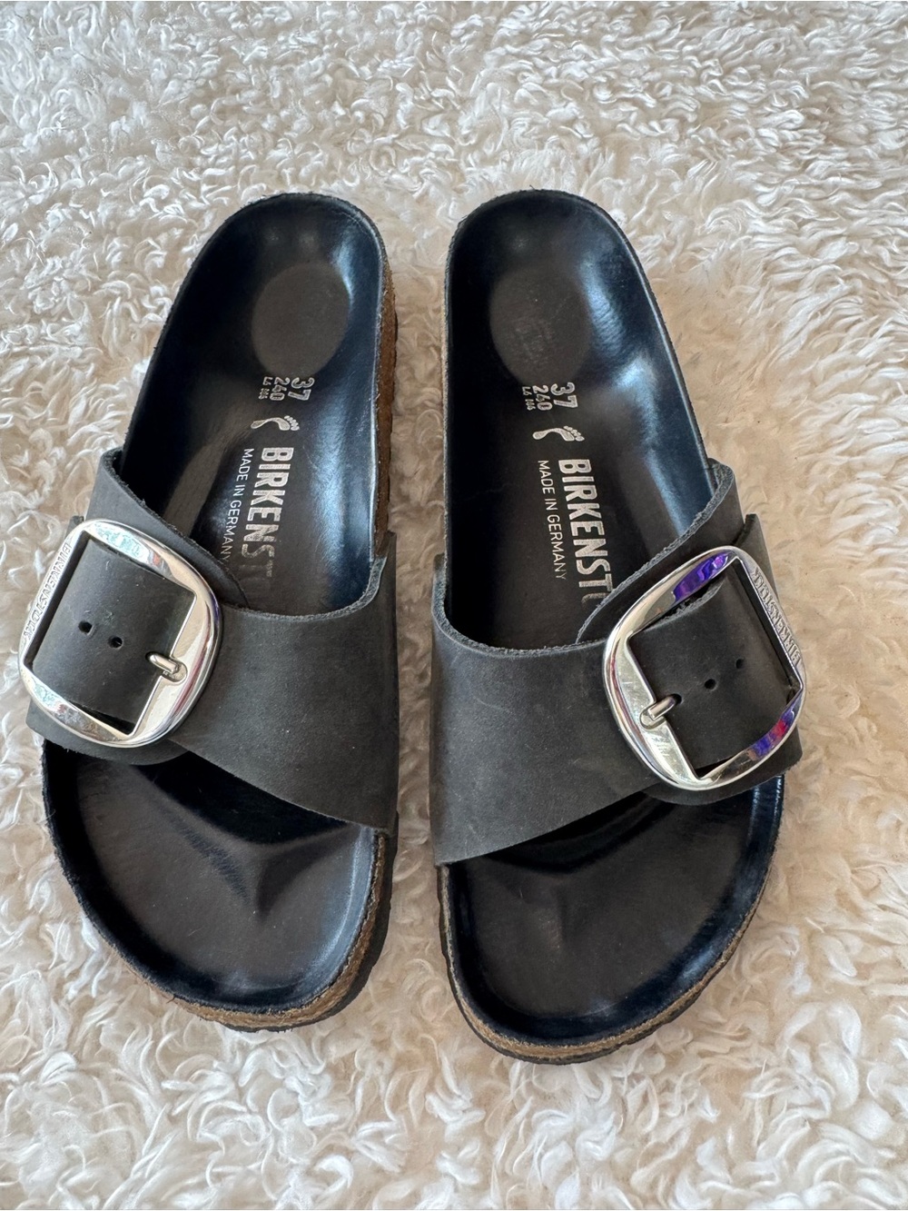 Birkenstock Madrid Big Buckle Slide Sandals in Black with Silver Buckle Size 37 - Picture 3 of 11